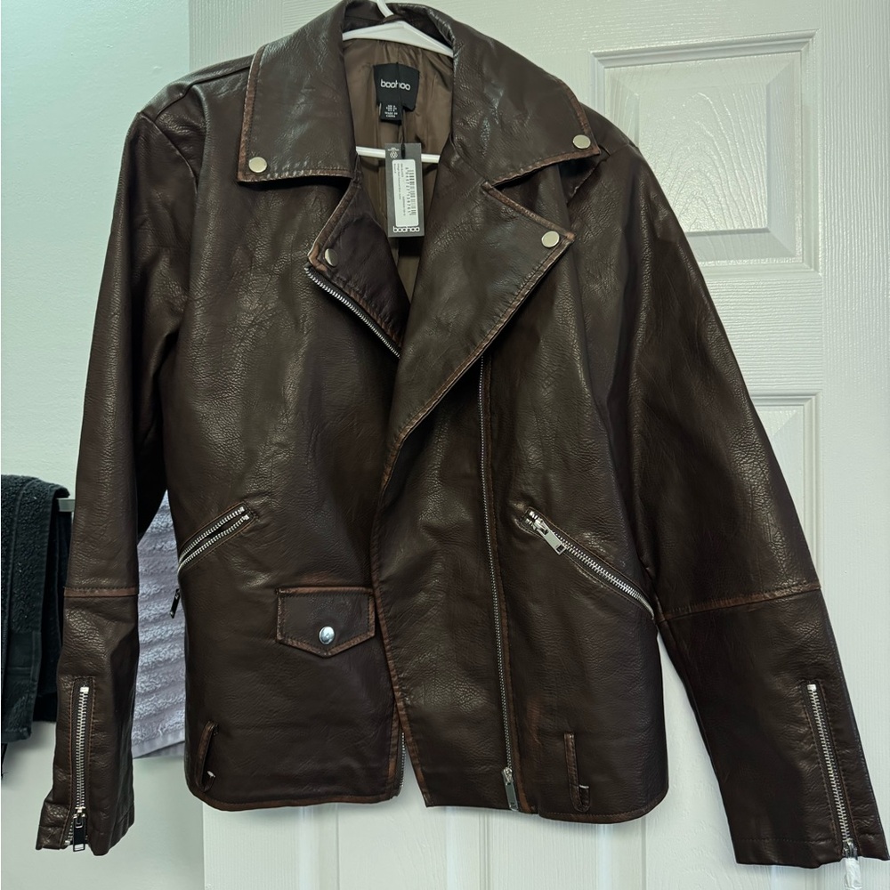 Brown Leather Oversized Jacket
